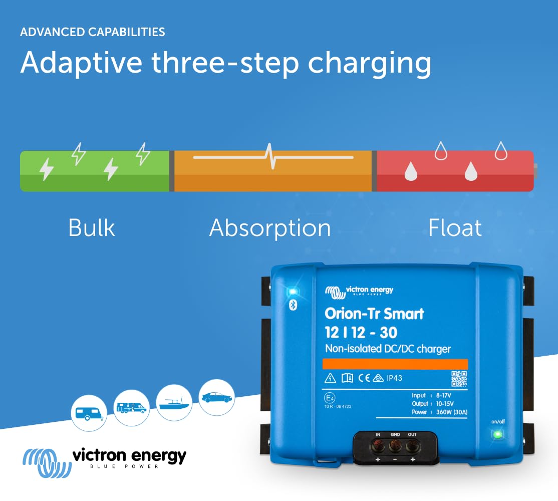 Victron Energy Orion-Tr Smart 12/12-Volt 30 amp 360-Watt DC-DC Charger Non-Isolated (Bluetooth)