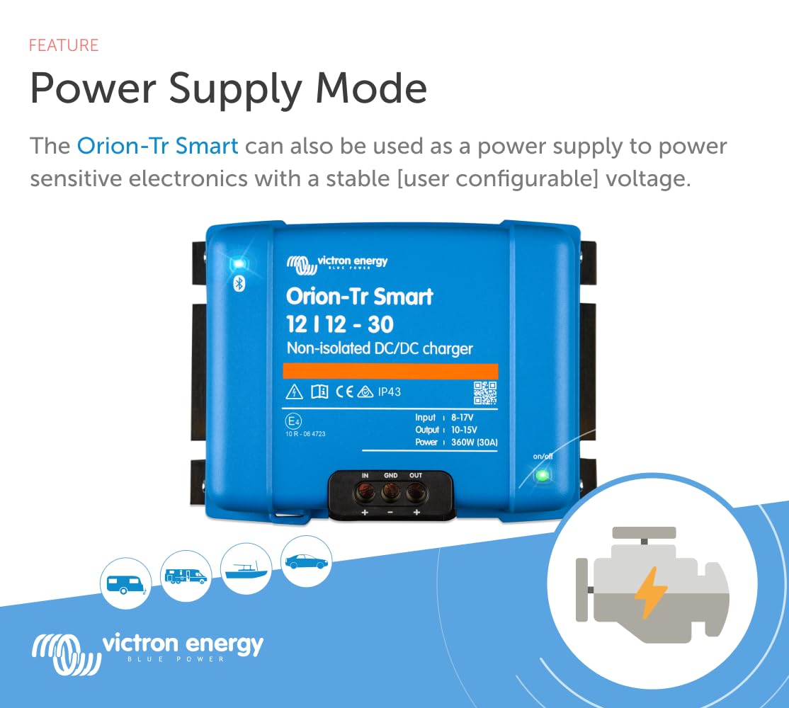 Victron Energy Orion-Tr Smart 12/12-Volt 30 amp 360-Watt DC-DC Charger Non-Isolated (Bluetooth)