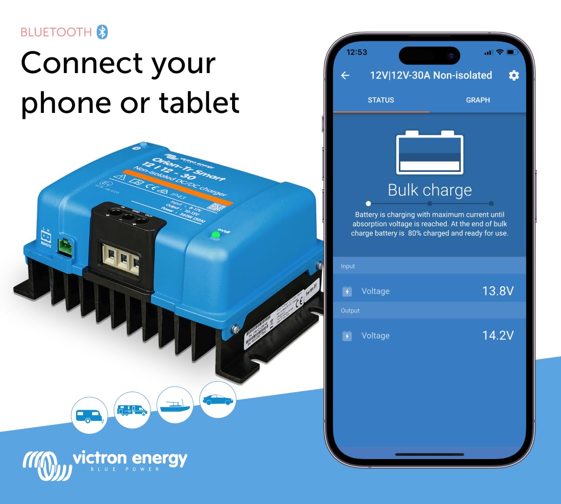 Victron Energy Orion-Tr Smart 12/12-Volt 30 amp 360-Watt DC-DC Charger Non-Isolated (Bluetooth)