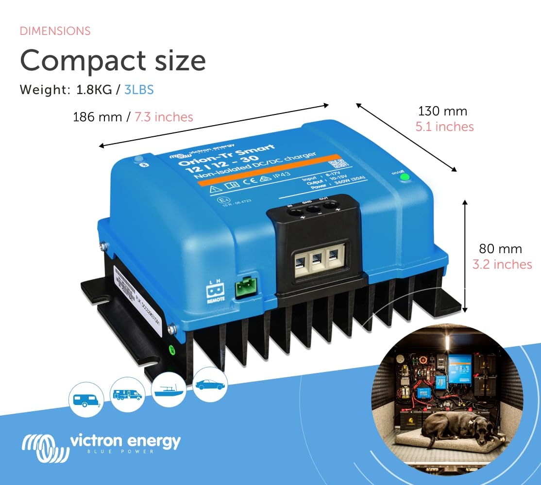 Victron Energy Orion-Tr Smart 12/12-Volt 30 amp 360-Watt DC-DC Charger Non-Isolated (Bluetooth)