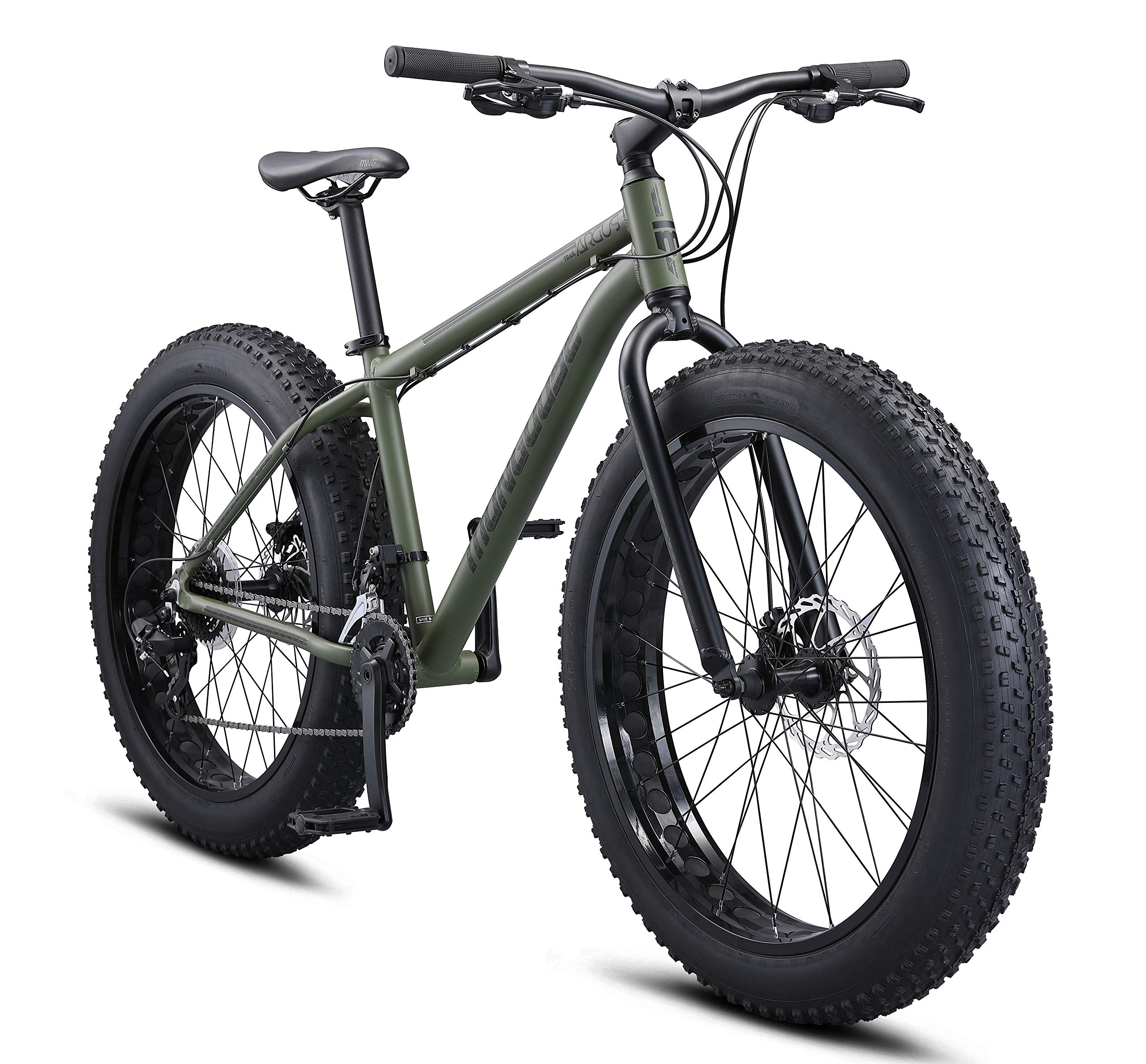 Mongoose Argus Trail Fat Tire Mountain Bike for Adult Men Women, 26-Inch Wheels, Mechanical Disc Brakes, 19-Inch Large Aluminum Hardtail Frame, 16-Speed, Green