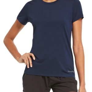 BALEAF Women's Short Sleeve Running Workout Shirts Athletic Tops Lightweight Quick Dry Training Yoga Crewneck Navy L