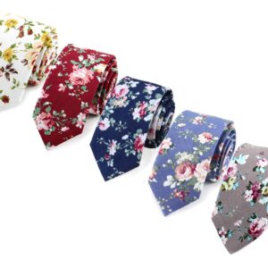 SUNOVELTIES Floral Ties, Cotton Flower Print Skinny Ties for Men Set (5 Pack)