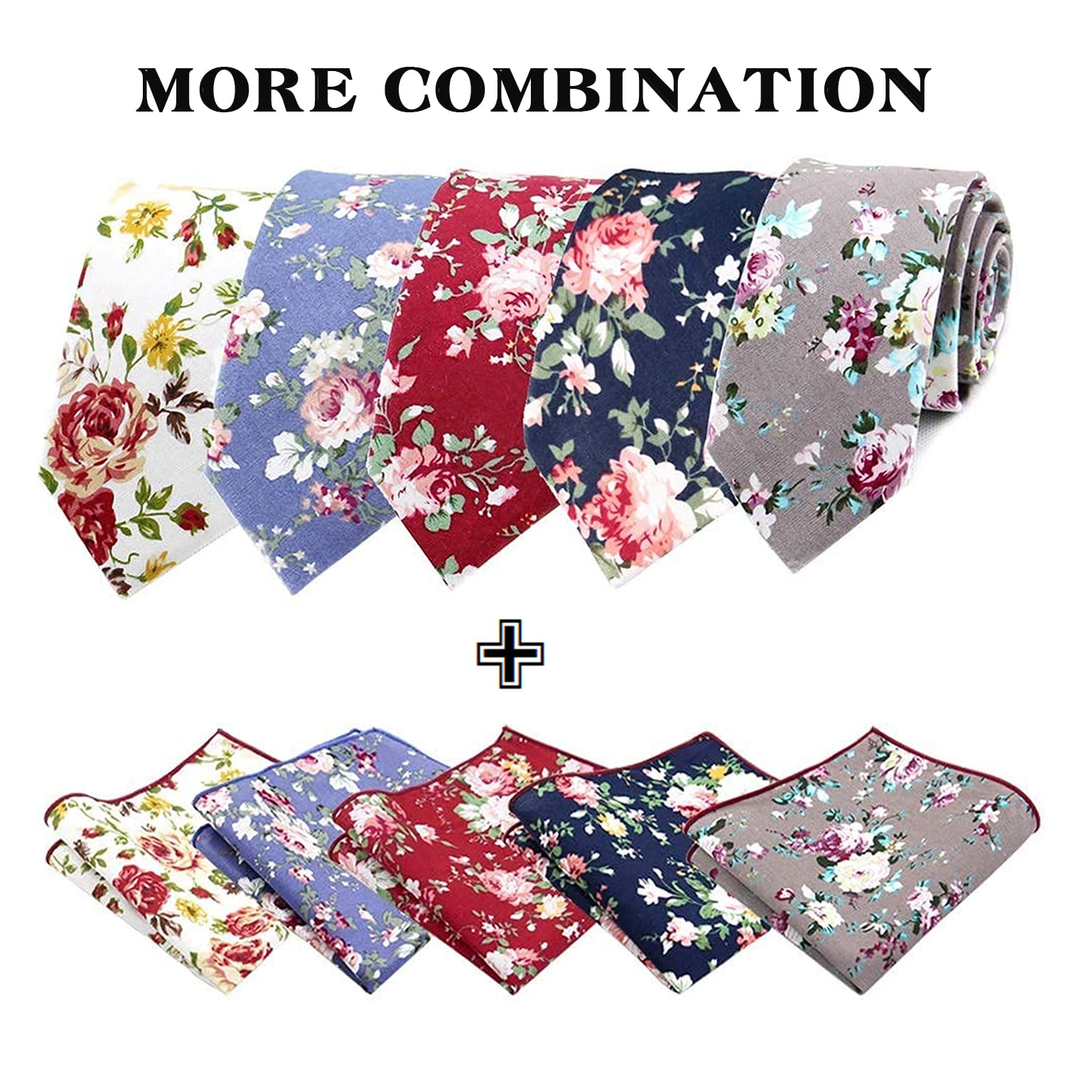 SUNOVELTIES Floral Ties, Cotton Flower Print Skinny Ties for Men Set (5 Pack)