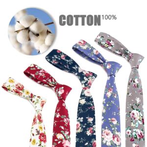 SUNOVELTIES Floral Ties, Cotton Flower Print Skinny Ties for Men Set (5 Pack)