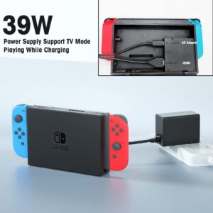 Charger for Nintendo Switch,AC Adapter Compatible with Switch OLED and Switch Lite,15V/2.6A Power Supply Support Switch TV Mode,5 FT Power Cable USB C Port,2.5 Hours Fast Charge Switch Power