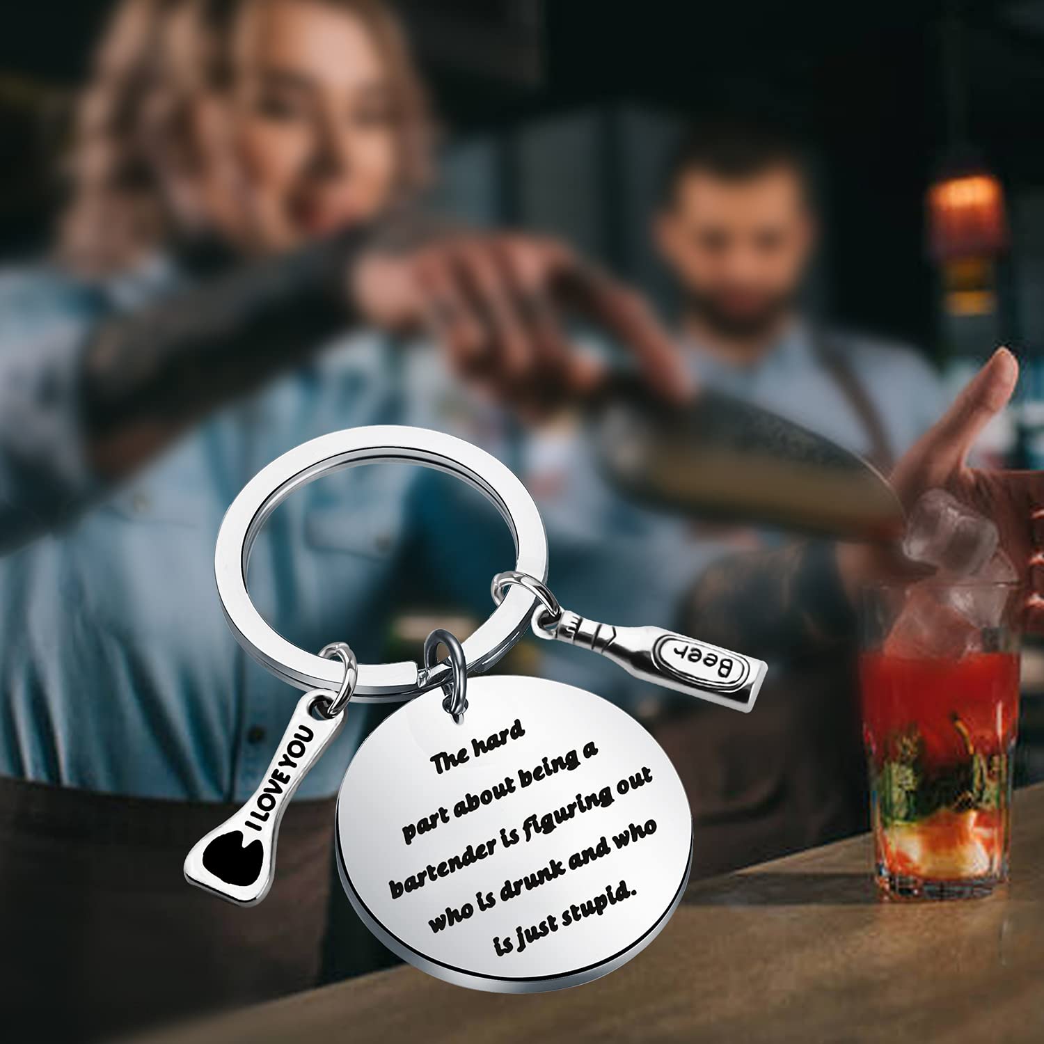 AKTAP Bartender Gift Funny Bartender Keychain Mixologist Gift For Women Men BFF Women Jewelry Waitress Gift (Funny Bartender Keychain)