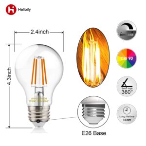 helloify A19 LED Filament Bulbs, 60W Equivalent, Edison Vintage Dimmable Energy Efficient Lamp for Pendant Wall Light Fixtures Office Bedroom Bathroom, E26 Base, 2700K Warm White Light, 6PCS