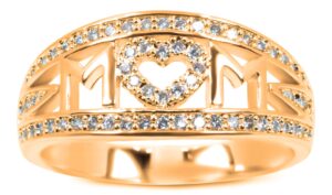 savlano 18k gold plated cubic zirconia mom heart memorable ring for women