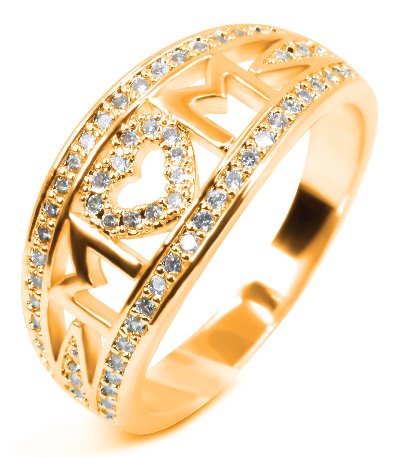 Savlano 18K Gold Plated Cubic Zirconia Mom Heart Memorable Ring for Women