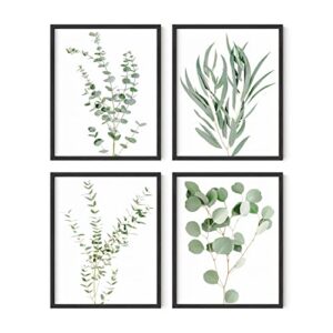 haus and hues botanical plant wall art prints - set of 4 plant decor prints, floral kitchen pictures, flower leaves wall art, boho leaf eucalyptus wall décor (8x10, unframed)