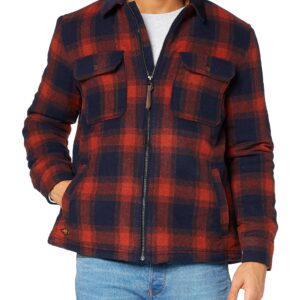 Superdry Mens Hunting Zip Through Wool Overshirt, Zip Fastening, Four Pockets Rust Ombre Check Size L