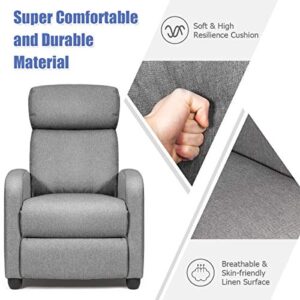 Giantex Recliner Chair, Massage Wingback Single Sofa w/Side Pocket, Fabric Recliner Sofa for Living Room, Modern Padded Seat Reclining Chair, Home Theater Seating Office for Adults (Grey)