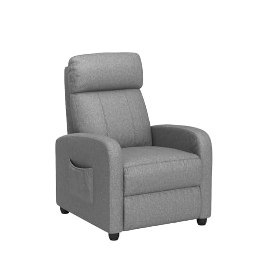 Giantex Recliner Chair, Massage Wingback Single Sofa w/Side Pocket, Fabric Recliner Sofa for Living Room, Modern Padded Seat Reclining Chair, Home Theater Seating Office for Adults (Grey)