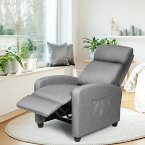 Giantex Recliner Chair, Massage Wingback Single Sofa w/Side Pocket, Fabric Recliner Sofa for Living Room, Modern Padded Seat Reclining Chair, Home Theater Seating Office for Adults (Grey)