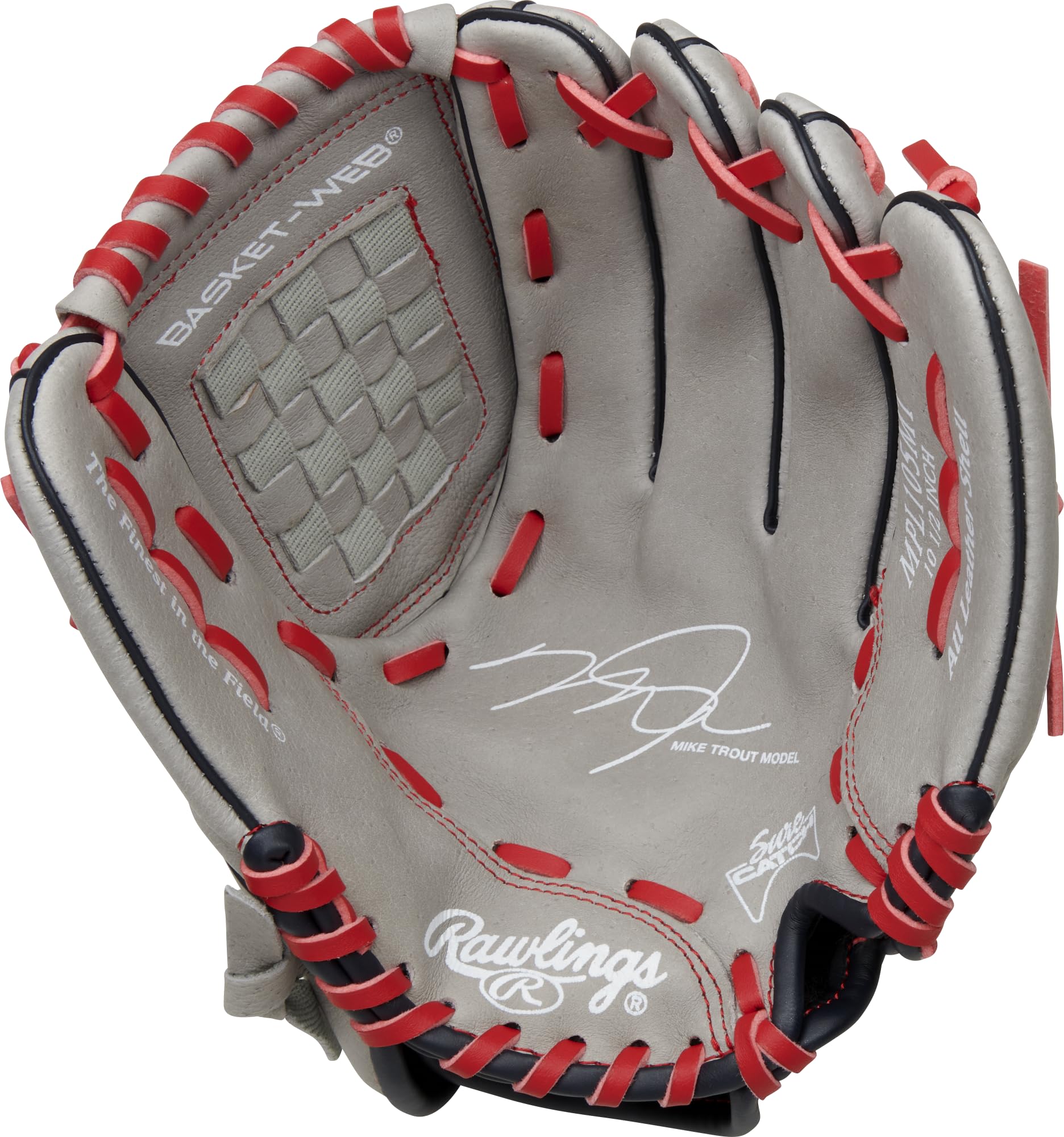 Rawlings | MARK OF A PRO LITE Youth Baseball Glove | Right Hand Throw | 10.5" - Basket Web | Mike Trout Model - Grey/Red/Navy