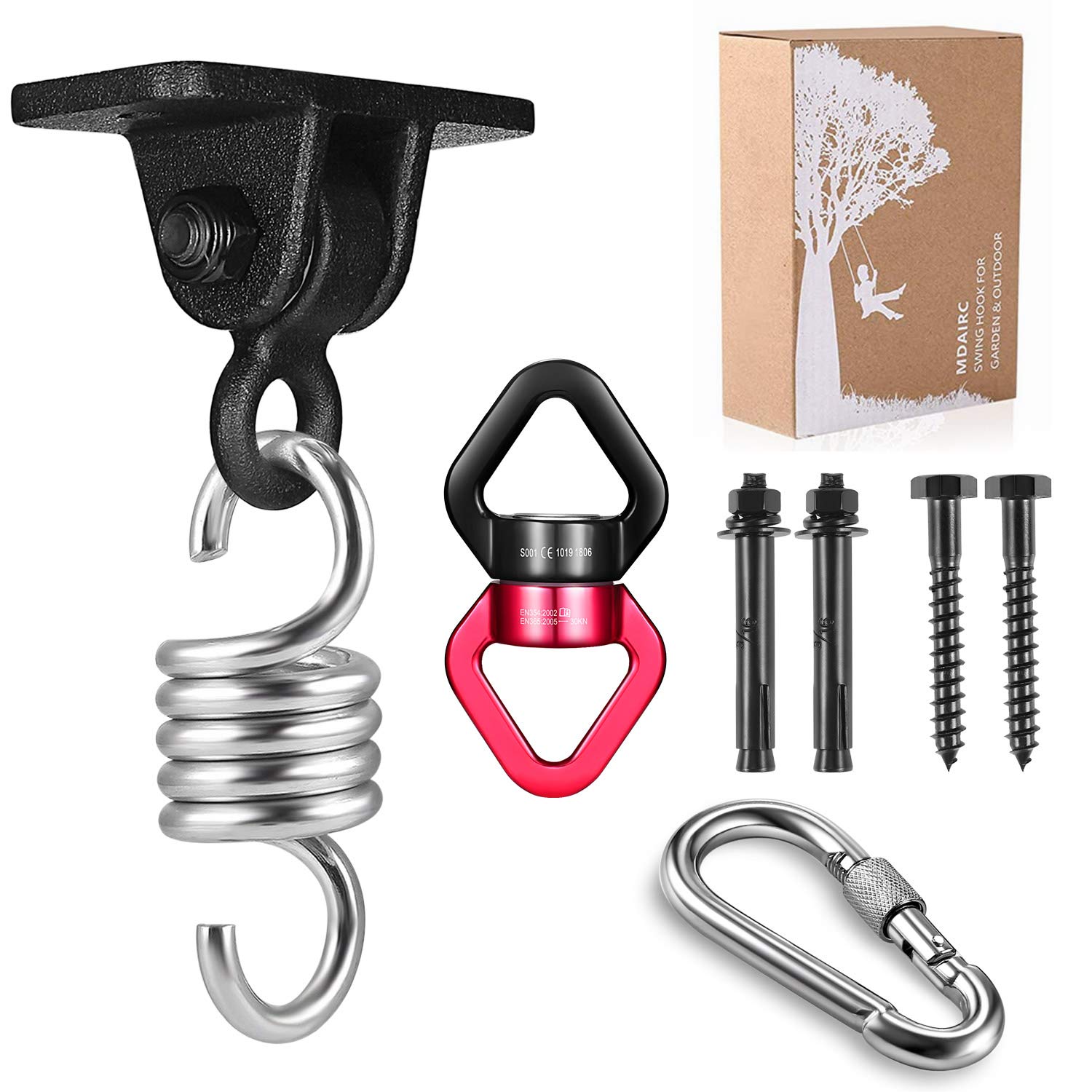 MDAIRC Heavy Duty Hanging Kit Swing Hangers and Hammock Spring and 360 smooth swing swivel spinner Kglobal Swivel Hook and Locking Snap Hooks for Wooden Sets，tire swing swivel, Seat Trapeze Yoga