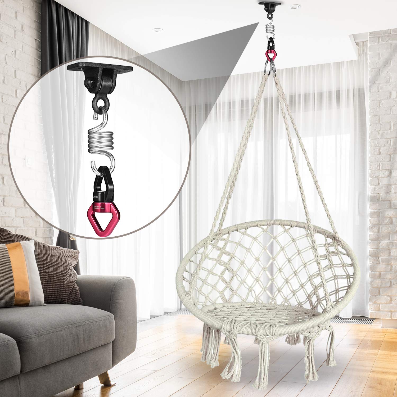 MDAIRC Heavy Duty Hanging Kit Swing Hangers and Hammock Spring and 360 smooth swing swivel spinner Kglobal Swivel Hook and Locking Snap Hooks for Wooden Sets，tire swing swivel, Seat Trapeze Yoga