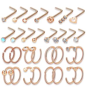 20G Rose Gold Surgical Steel Nose Studs L Shaped Nose Ring Hoop Nose Hoops for Women Men