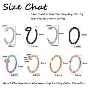 20G Rose Gold Surgical Steel Nose Studs L Shaped Nose Ring Hoop Nose Hoops for Women Men