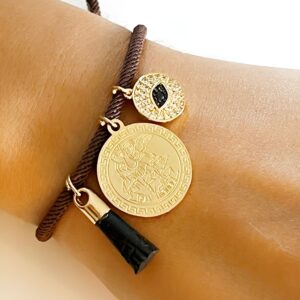 LESLIE BOULES Saint Michael Medal Bracelet for Women (Brown)