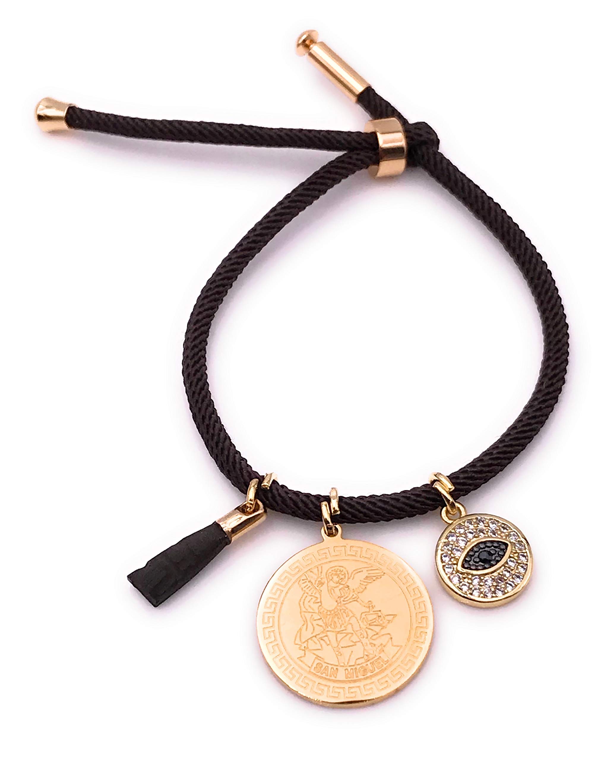 LESLIE BOULES Saint Michael Medal Bracelet for Women (Brown)