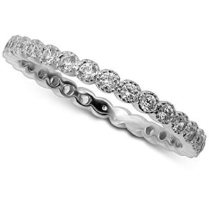 ORO LEONI 925 Sterling Silver Cubic Zirconia Stackable Ring. (SILVER-1, 7)