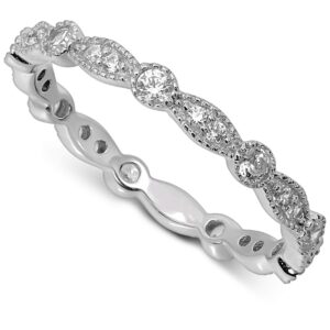 Oro Leoni 925 Sterling Silver Cubic Zirconia Eternity Band Ring. 8