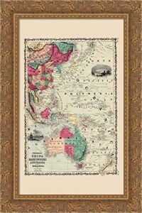 johnson 26x40 gold ornate framed canvas art print titled: east indies china australia oceanica - johnson map