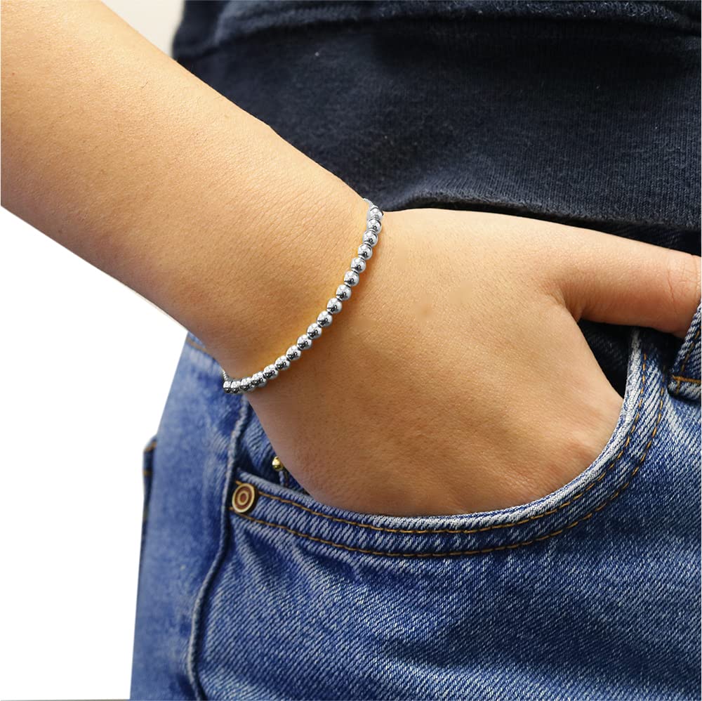 925 Sterling Silver Bead Bracelet, Beaded Ball Bracelet, Adjustable Bracelet for Women, Adjusts up to 9 Inches, Silver Bracelet, Silver Jewelry, Gift For Women