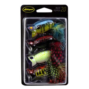 arbogast hula popper 2.0 topwater fishing lure with feathered treble hook and crackle pattern body, 2", 3/8 oz, multi, 4-pack