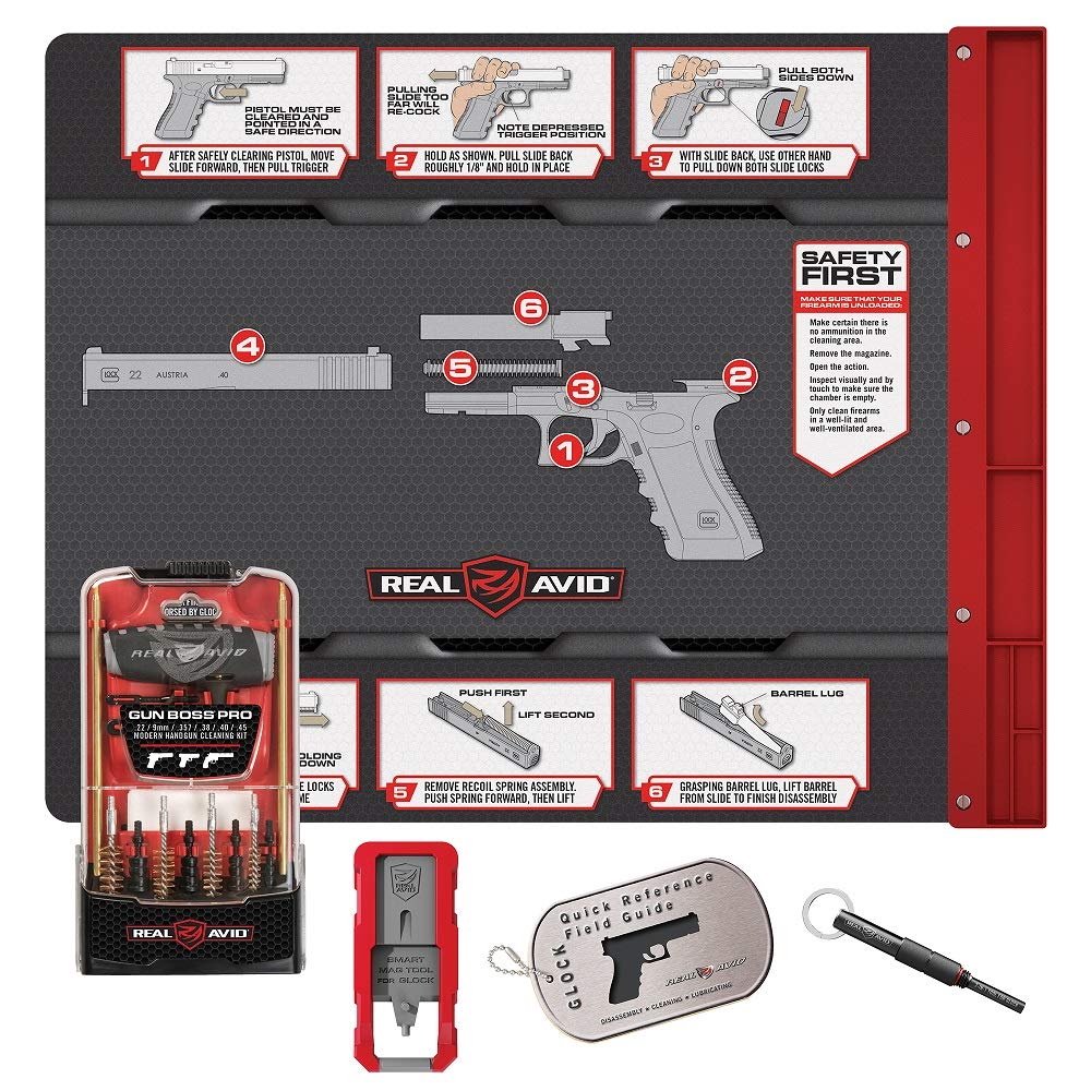 Real Avid Pro Pack for Glock | Glock Accessories Kit Includes 19x16 Gun Cleaning Mat, Multi-Caliber Handgun Cleaning Kit, 2-in-1 Tool for Glock Sights & Pins + Glock Magazine Tool | Gun Cleaning Kit