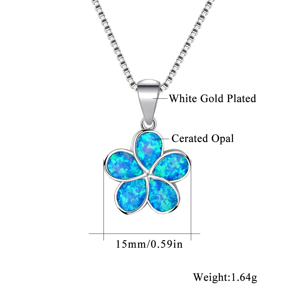 CiNily Flower Pendant Necklace for Women Blue Opal Sterling Silver Plated Hawaiian Plumeria Flower Jewelry Gift