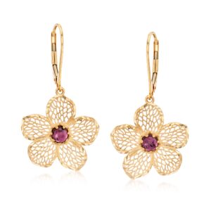 ross-simons italian .90 ct. t.w. garnet flower drop earrings in 14kt yellow gold