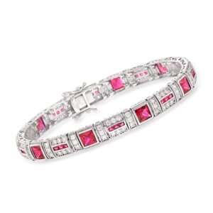 Ross-Simons 7.35 ct. t.w. Simulated Ruby and 2.30 ct. t.w. CZ Bracelet in Sterling Silver. 7 inches