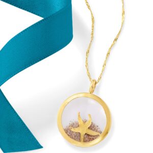 Ross-Simons 14kt Yellow Gold Starfish and Sand Pendant Necklace