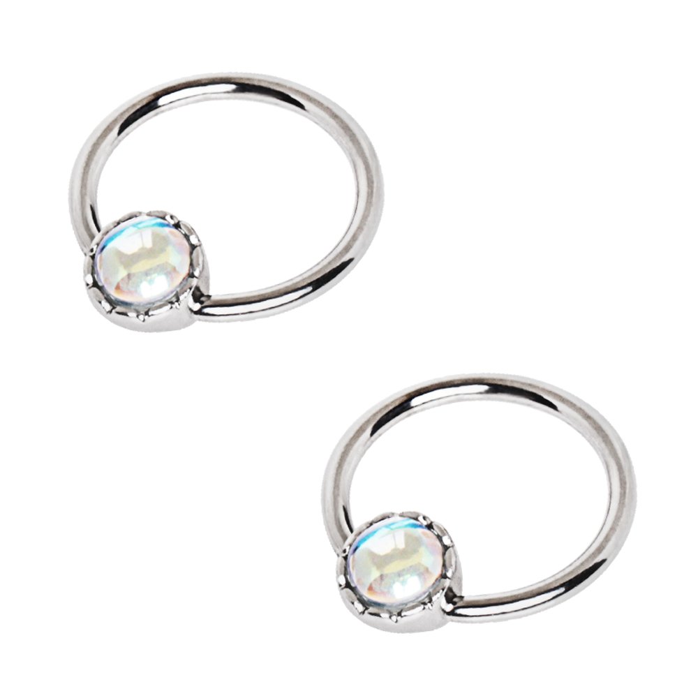 Pierced Owl 14G Stainless Steel Synthetic Opal Captive Bead Nipple Rings, Sold as a Pair (White)