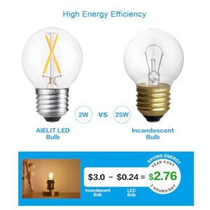 AIELIT Dimmable 2 Watt Globe LED Light Bulbs (25W Equivalent), Warm White 2700K, A15/A50 LED Bulb, E26 Medium Base, Antique Filament Edison Decorative Bulb for Chandelier, Ceiling Fan, 4 Pcs