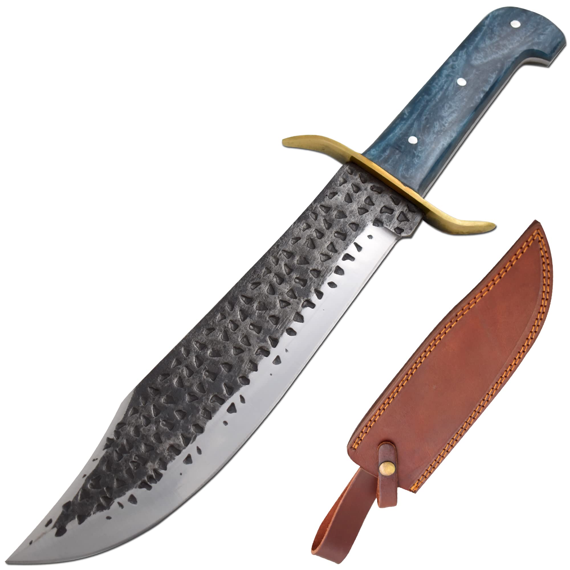 Wild Turkey Handmade 15'' Fixed Blade Hunting Knife w/Leather Sheath (Blue)