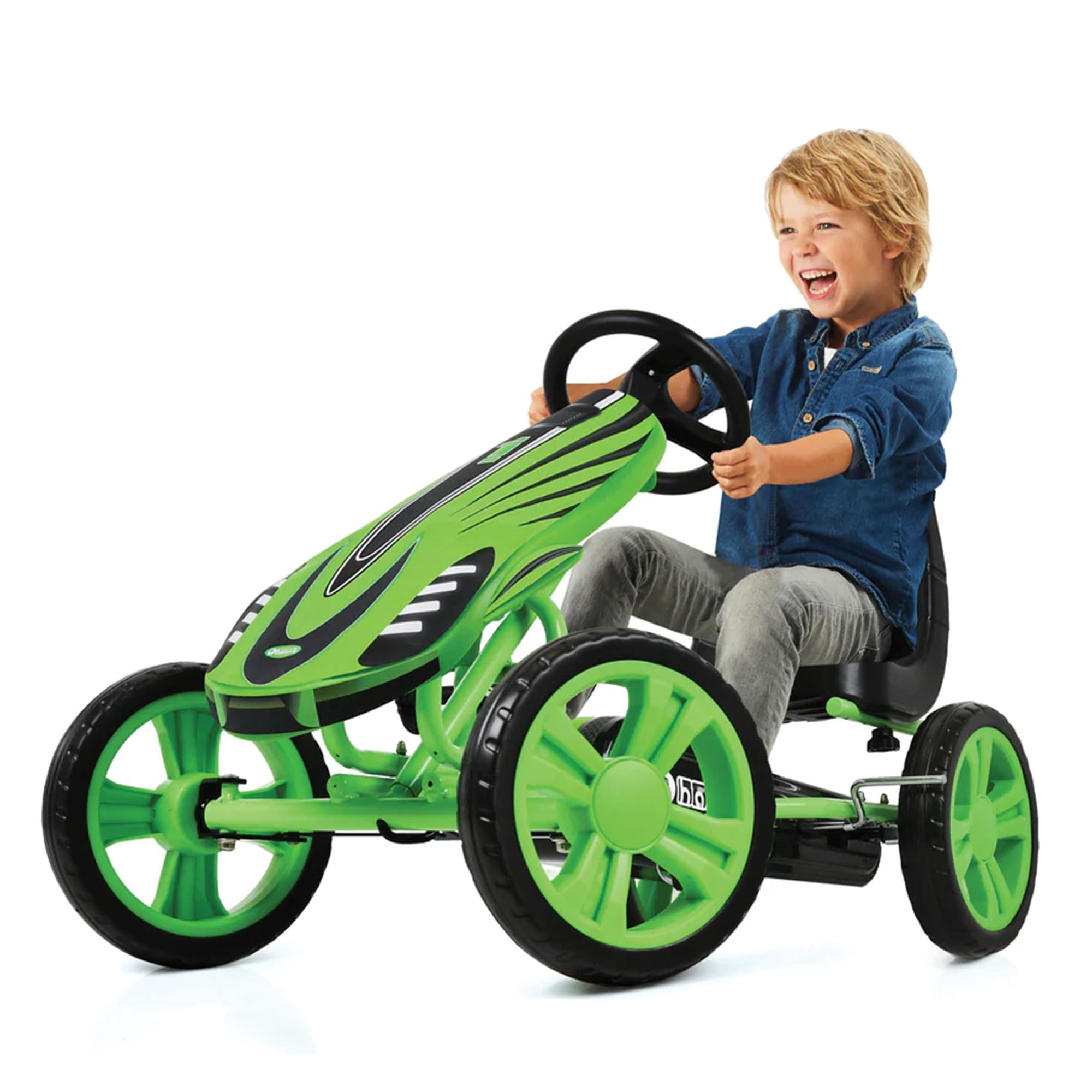 Hauck Speedster Pedal Go-Kart for Kids Ages 4-8 with Adjustable Bucket Seat, Large Front Plate, Handbrake, and EVA Plastic Wheels, Green