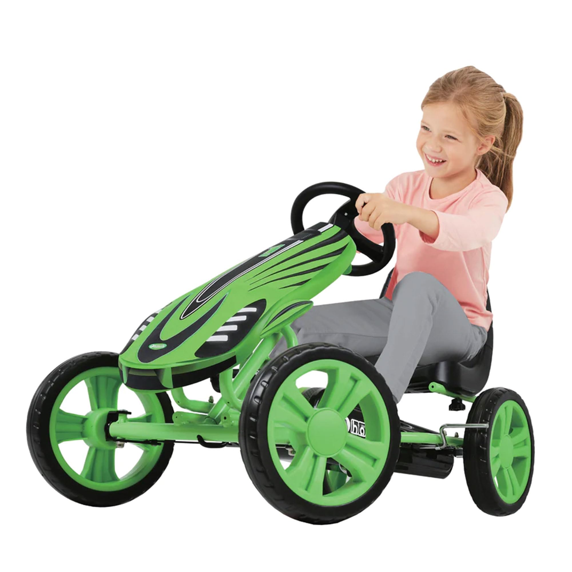 Hauck Speedster Pedal Go-Kart for Kids Ages 4-8 with Adjustable Bucket Seat, Large Front Plate, Handbrake, and EVA Plastic Wheels, Green