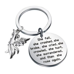 bauna phoenix encouragement keychain phoenix jewelry for friends she fell she broke and then she rose again phoenix charms (phoenix encouragement keychain)