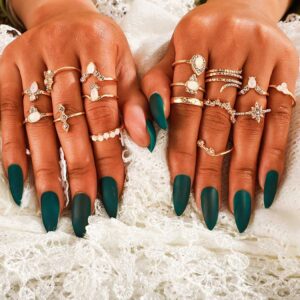 TWINKLEDE Boho Stackable Rings 17Pcs Rhinestone Finger Rings Gold Crystal Joint Knuckle Rings for Women