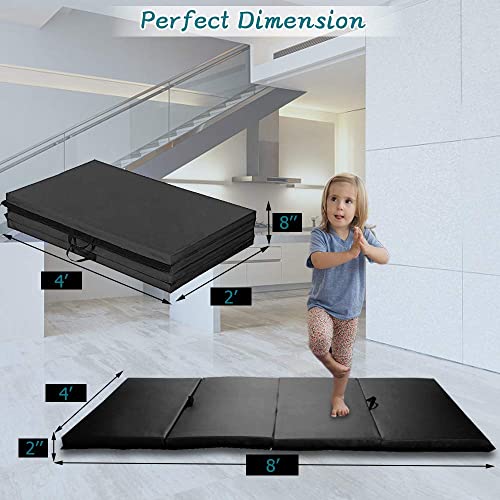 Thick Gymnastics Exercise Mat, 4'x8'x2"Extra Thick High Density Anti-Tear Folding Tumbling Mats Gymnastics for Home, Gym Mat for MMA, Stretching Yoga Cheerleading Martial Arts, Aerobics (Black)