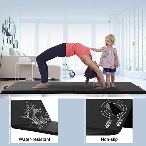 Thick Gymnastics Exercise Mat, 4'x8'x2"Extra Thick High Density Anti-Tear Folding Tumbling Mats Gymnastics for Home, Gym Mat for MMA, Stretching Yoga Cheerleading Martial Arts, Aerobics (Black)