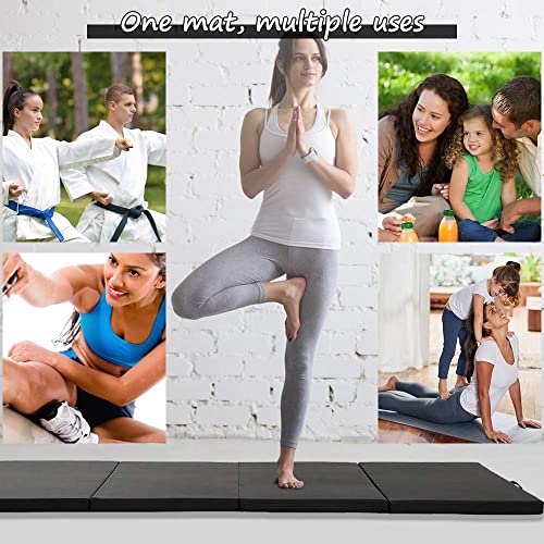 Thick Gymnastics Exercise Mat, 4'x8'x2"Extra Thick High Density Anti-Tear Folding Tumbling Mats Gymnastics for Home, Gym Mat for MMA, Stretching Yoga Cheerleading Martial Arts, Aerobics (Black)