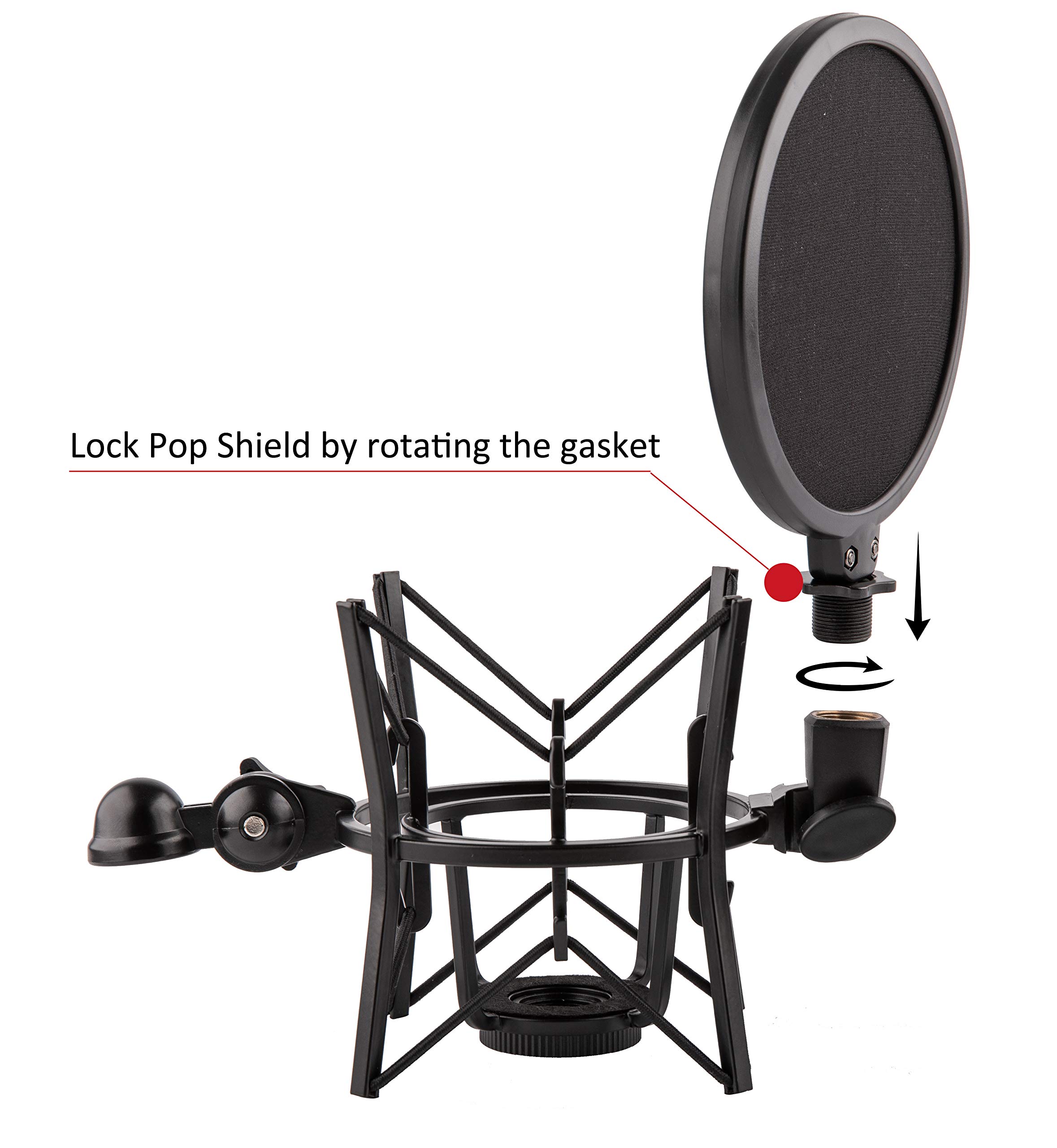 LYRCRO Microphone Shock Mount with Integrated Pop Shield for Rode Mics like K2, NT1-A,NT1000, NT2-A, NT2000, NTK, Podcaster and Procaster (20mm Internal Thread).