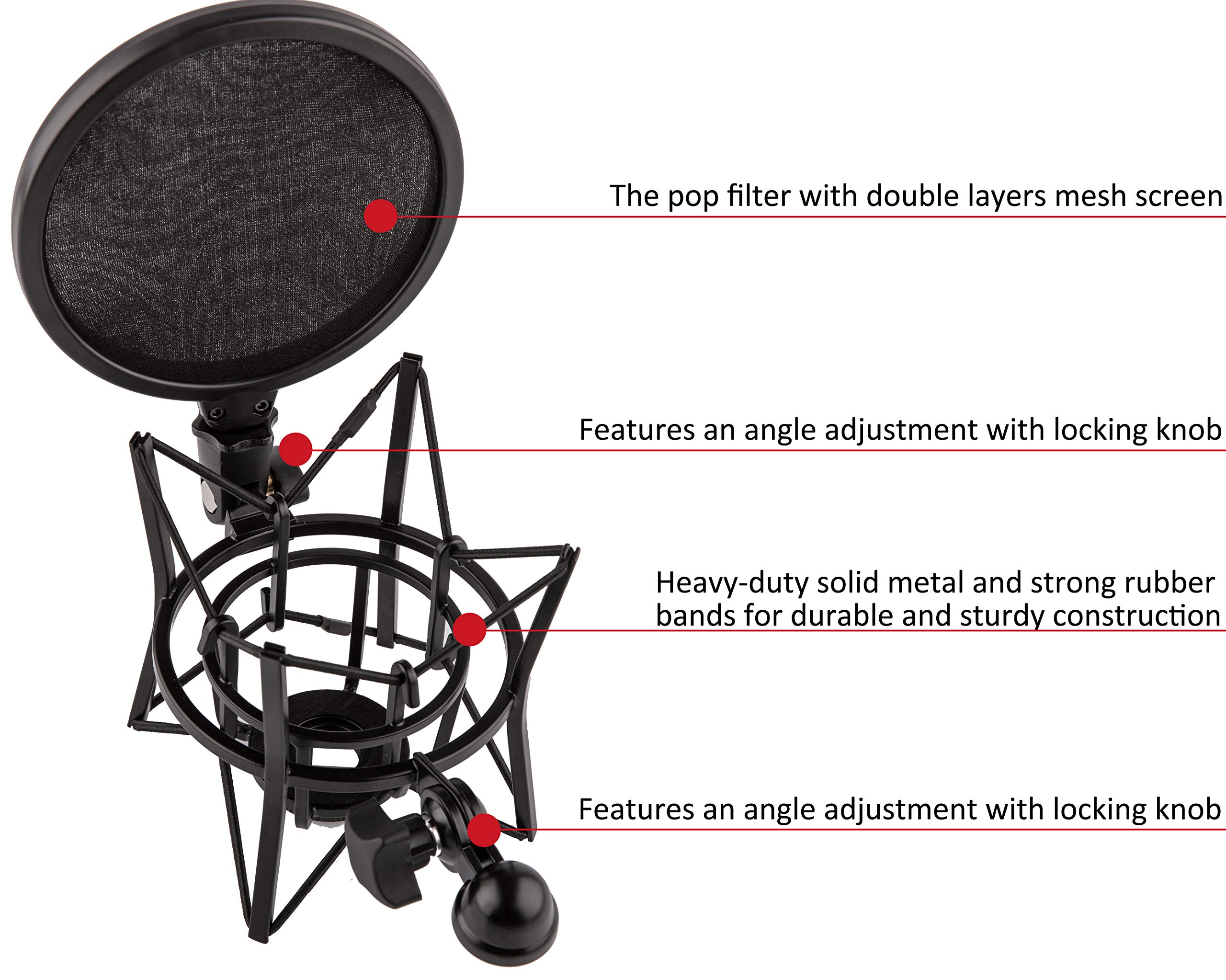 LYRCRO Microphone Shock Mount with Integrated Pop Shield for Rode Mics like K2, NT1-A,NT1000, NT2-A, NT2000, NTK, Podcaster and Procaster (20mm Internal Thread).