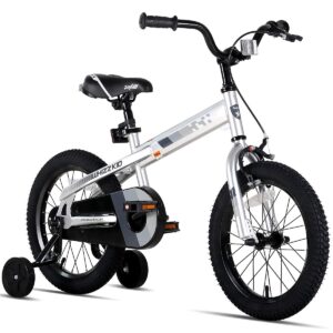 joystar boys bike 12 inch kids bike with training wheels for ages 2 3 4 years old boys and girls, toddler bike with handbrake for early rider, silver