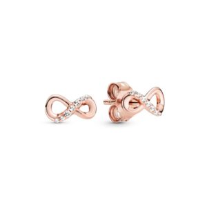 pandora sparkling infinity stud earrings - great gift for her - stunning women's earrings - 14k rose gold & cubic zirconia, no gift box